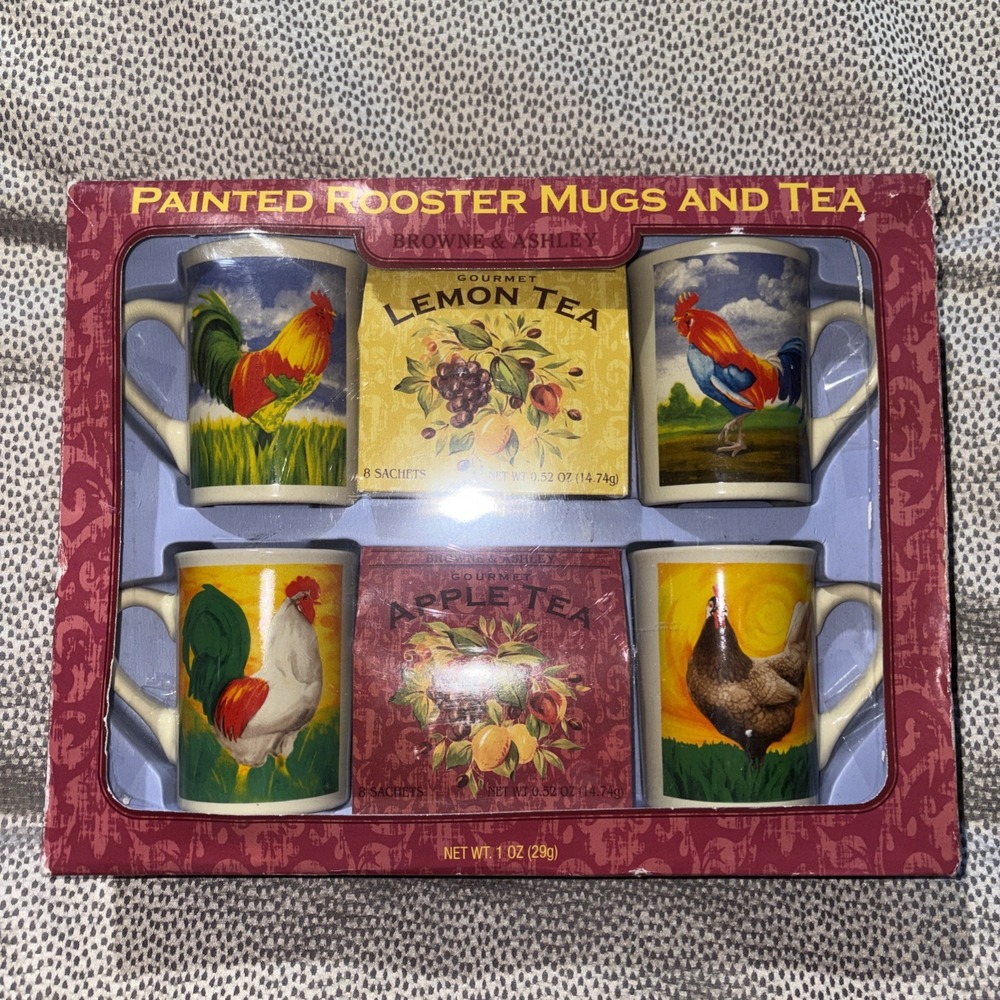 Bay Island Inc. Rooster Chicken Coffee Tea Cup Mug Farm Country 4" Set Of 4